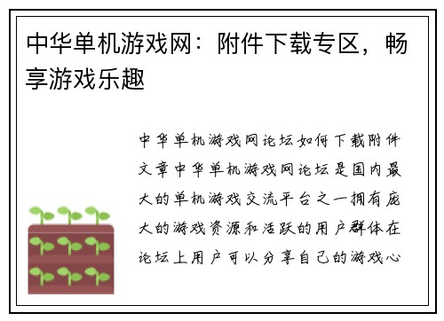 中华单机游戏网：附件下载专区，畅享游戏乐趣